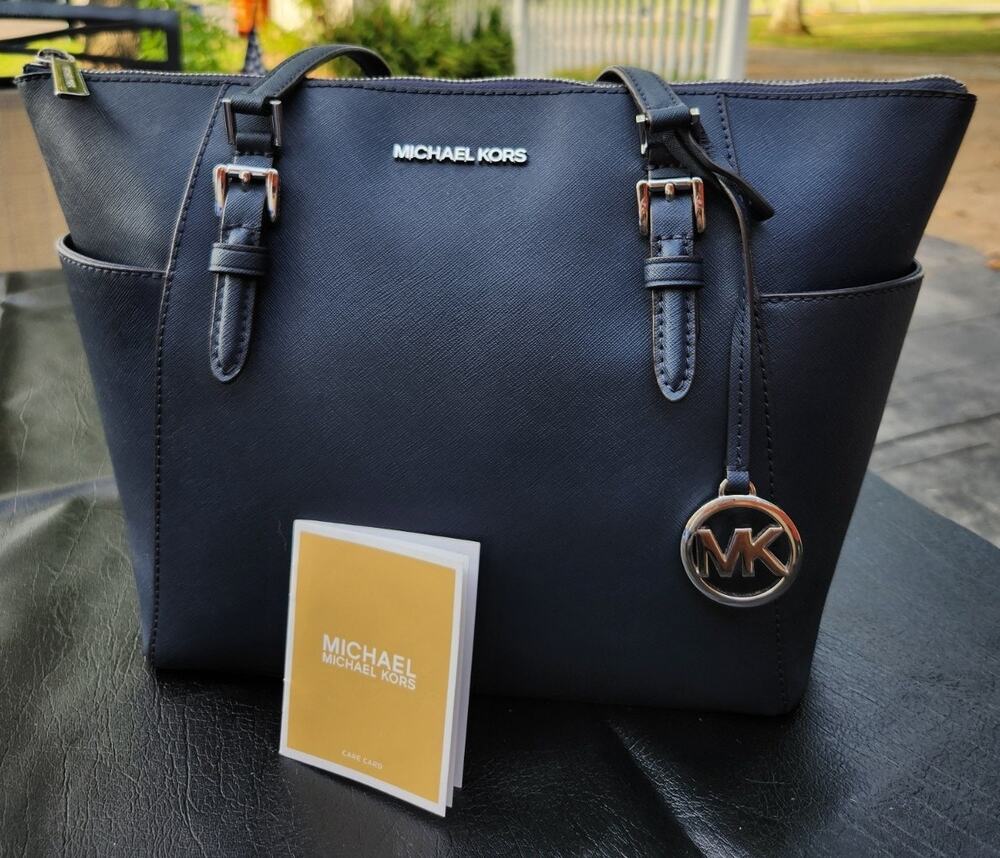 Michael Kors Charlotte Large Navy Saffiano Leather Top Zip Tote 35F0SCFT3L